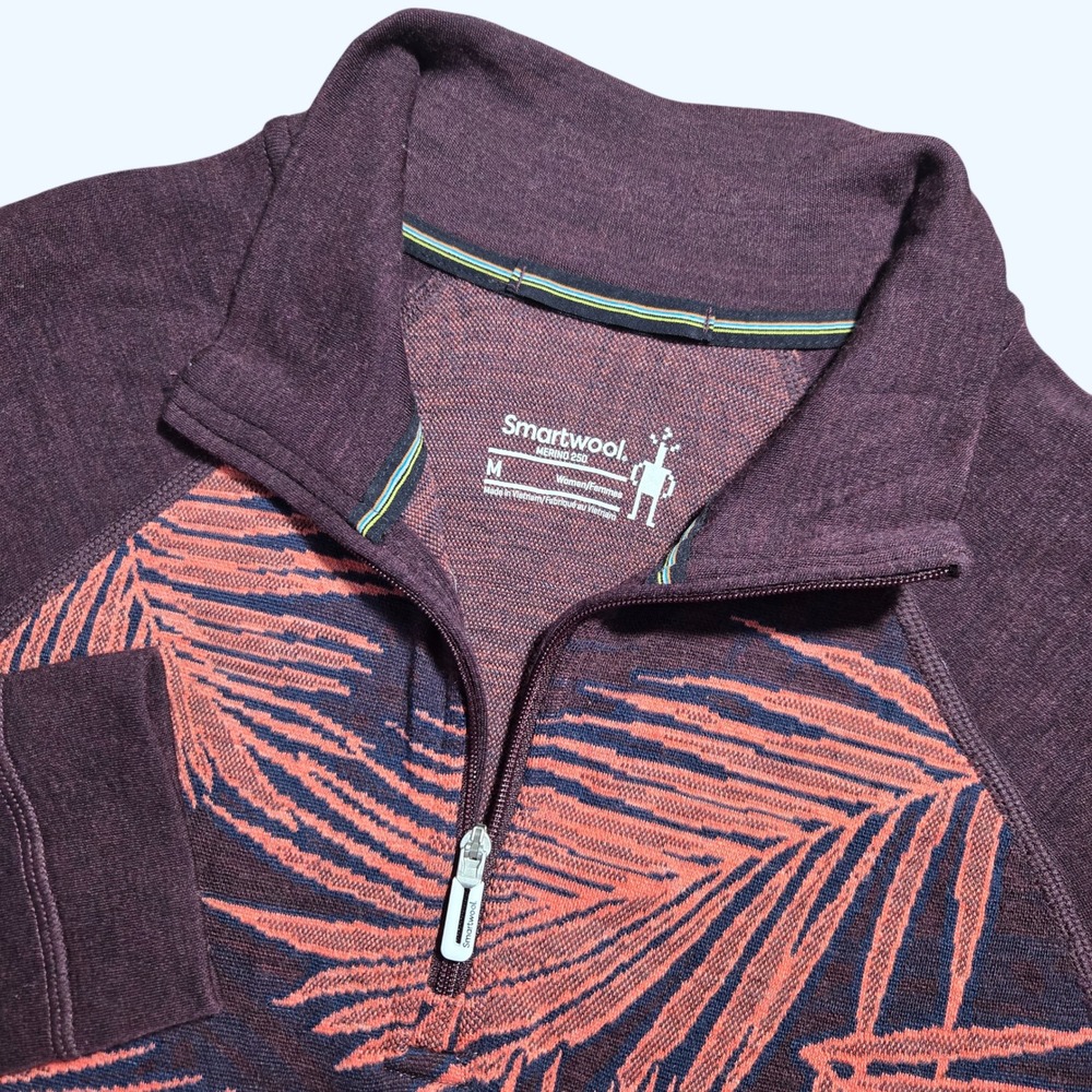 Smartwool Merino 250 1/4 Zip Womens Medium Base Layer Purple Palm Trees SW016375